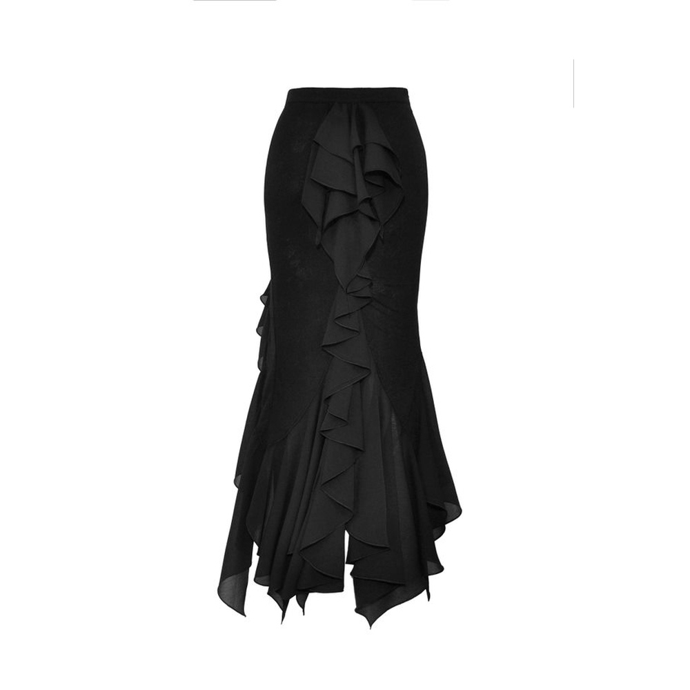 Dark in Love - Black mermaid ruffle slim Long skirt - Black